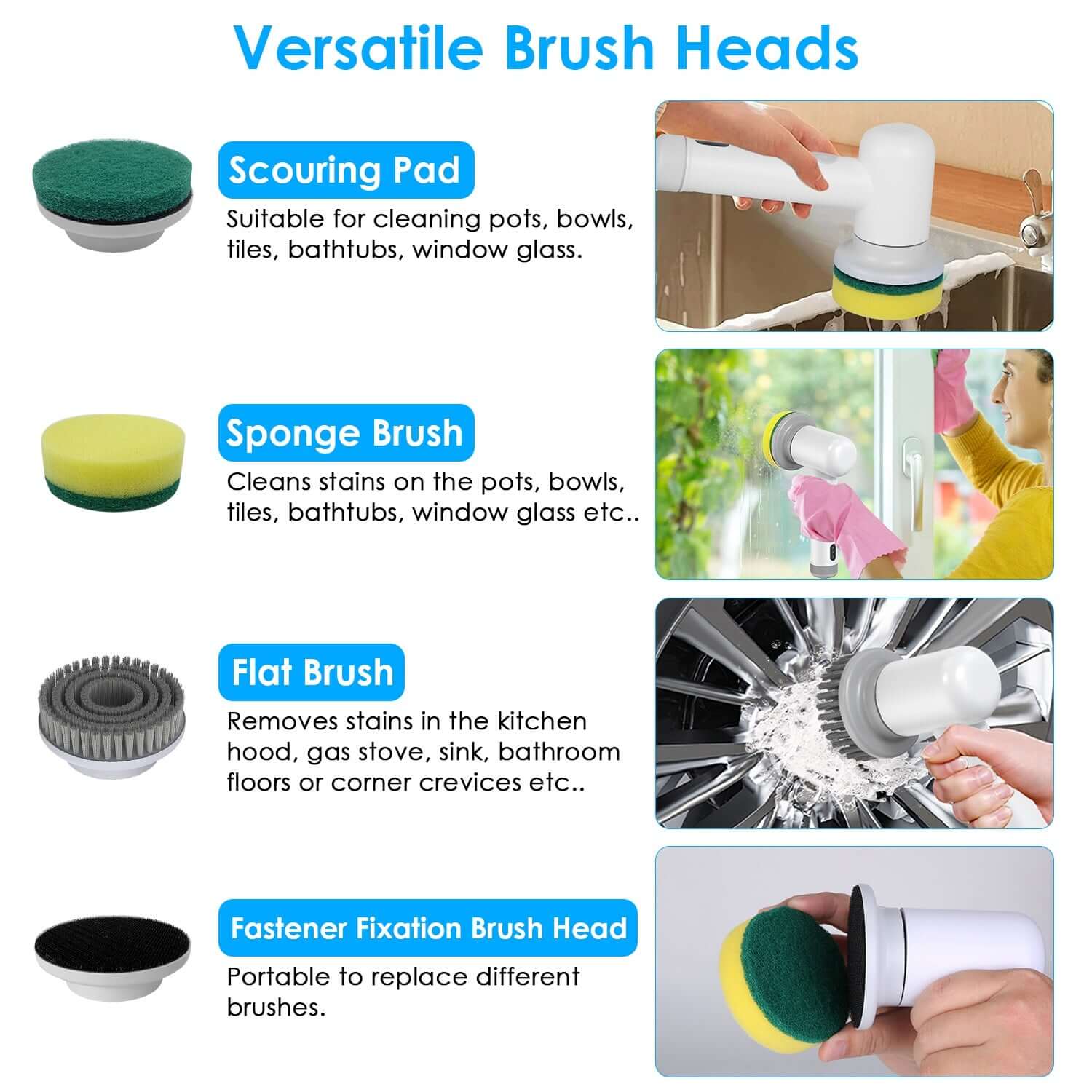 1Set Electric Handheld Spin Scrubber Cordless Cleaning Brush With 2 Rotating Speeds 3 Cleaning Brushes Rechargeable Shower Scrubber For Kitchen Dish Bathtub Sink Tile - The Oasnin