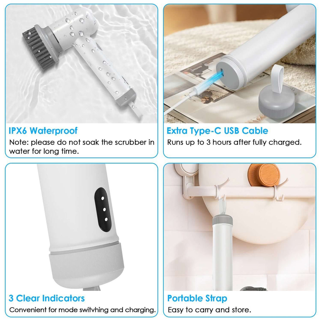 1Set Electric Handheld Spin Scrubber Cordless Cleaning Brush With 2 Rotating Speeds 3 Cleaning Brushes Rechargeable Shower Scrubber For Kitchen Dish Bathtub Sink Tile - The Oasnin