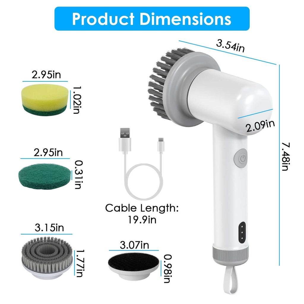 1Set Electric Handheld Spin Scrubber Cordless Cleaning Brush With 2 Rotating Speeds 3 Cleaning Brushes Rechargeable Shower Scrubber For Kitchen Dish Bathtub Sink Tile - The Oasnin
