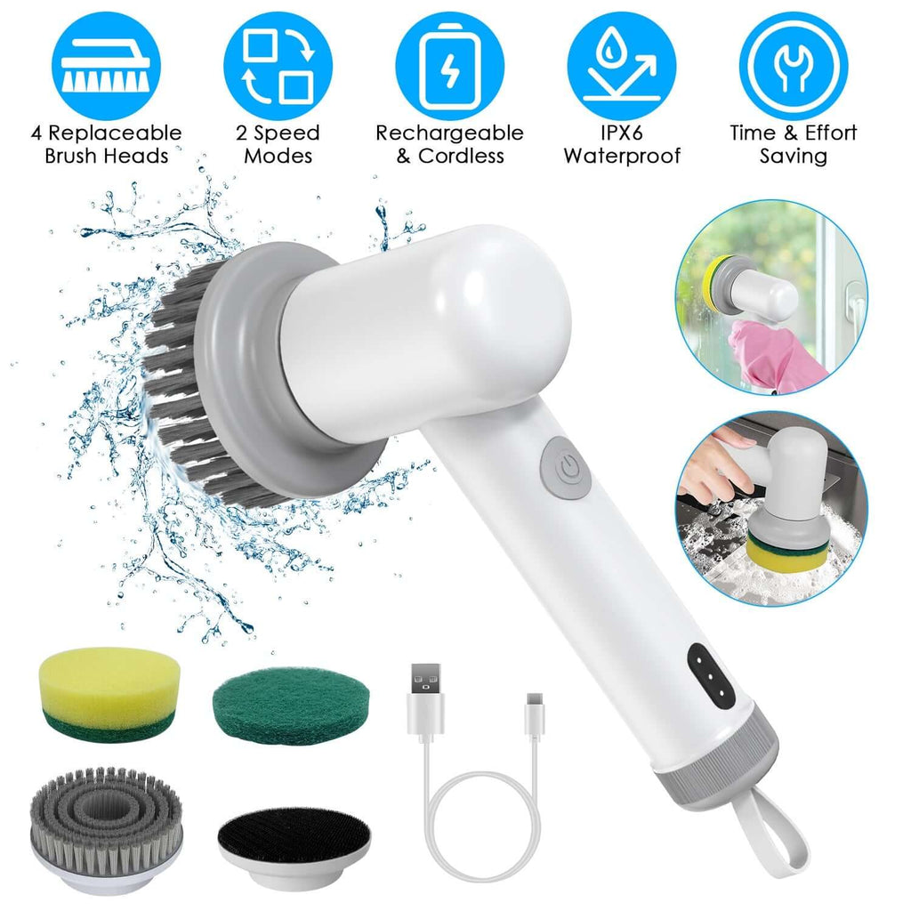1Set Electric Handheld Spin Scrubber Cordless Cleaning Brush With 2 Rotating Speeds 3 Cleaning Brushes Rechargeable Shower Scrubber For Kitchen Dish Bathtub Sink Tile - The Oasnin