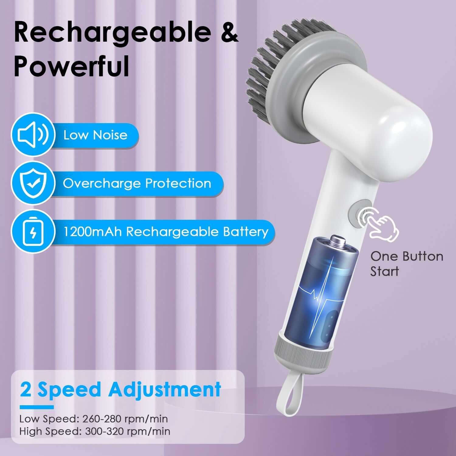 1Set Electric Handheld Spin Scrubber Cordless Cleaning Brush With 2 Rotating Speeds 3 Cleaning Brushes Rechargeable Shower Scrubber For Kitchen Dish Bathtub Sink Tile - The Oasnin